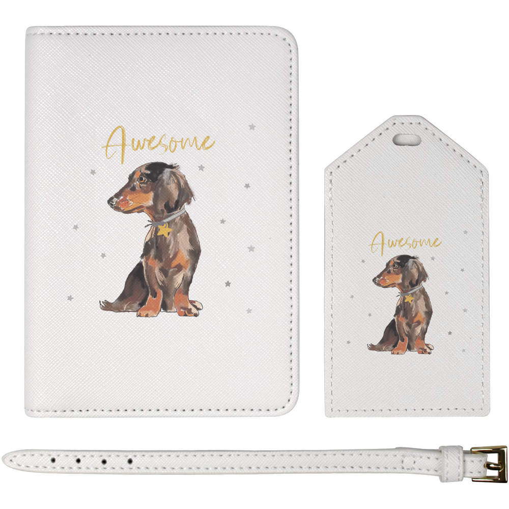 'Awesome Star Sausage Dog ' Passport Cover & Luggage Tag Travel Set (PA00021944)