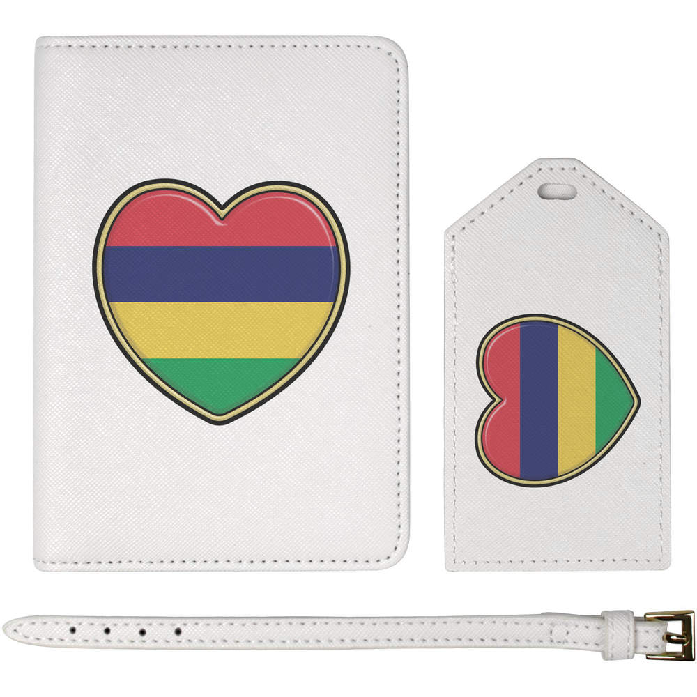 'Mauritius Flag Heart' Passport Cover & Luggage Tag Travel Set (PA00023952)