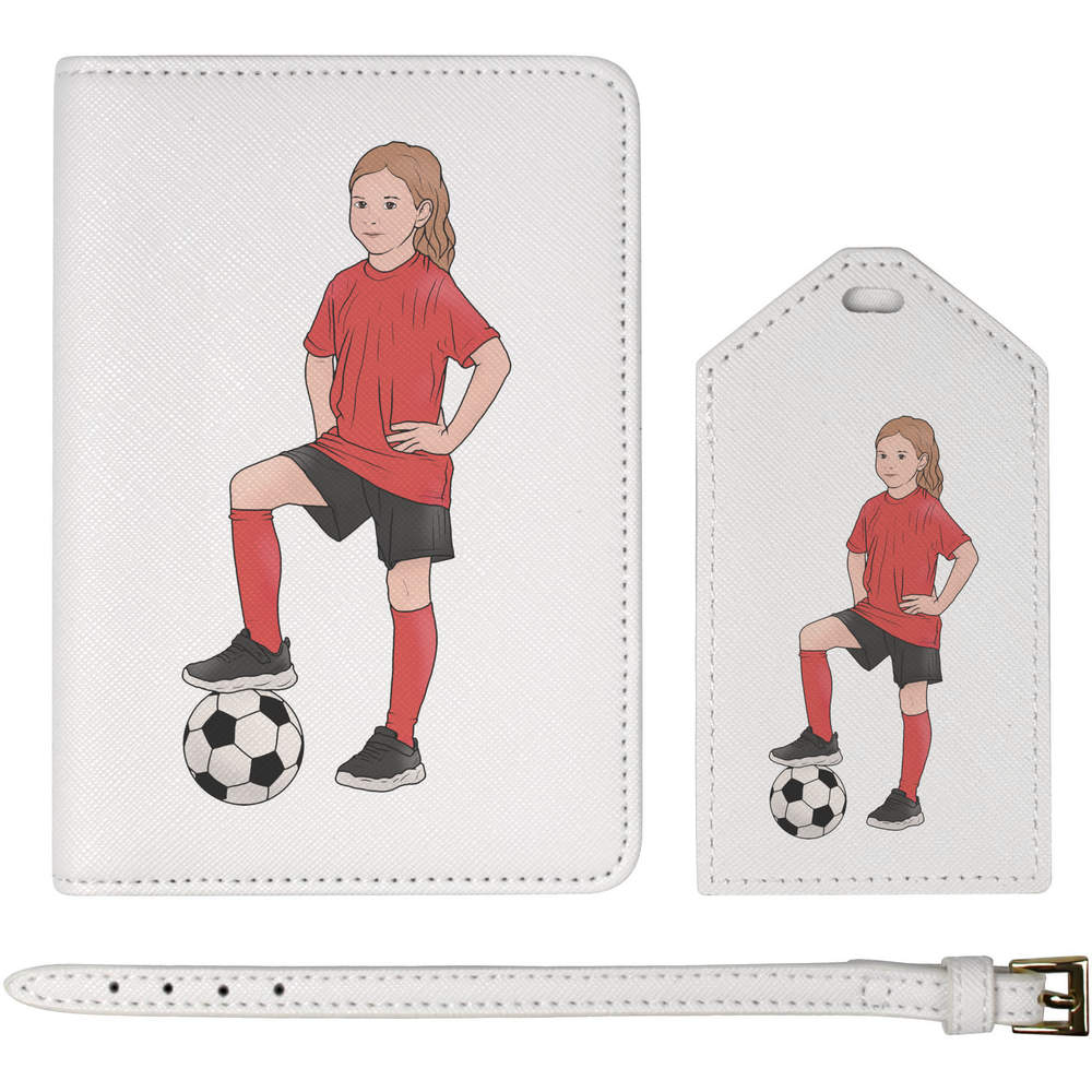 'Football Girl Red Uniform' Passport Cover & Luggage Tag Travel Set (PA00024111)