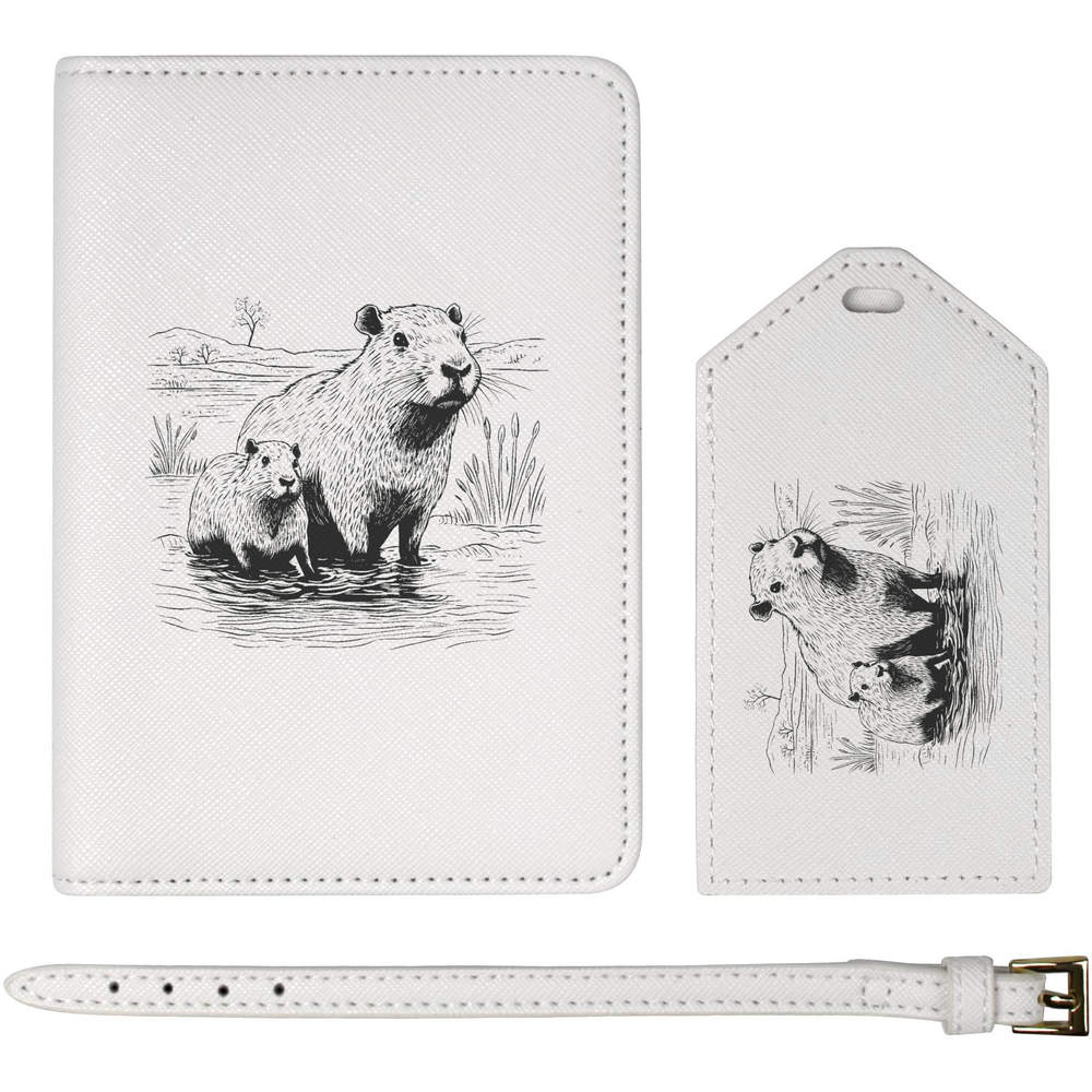 'Capybaras in the River' Passport Cover & Luggage Tag Travel Set (PA00025688)