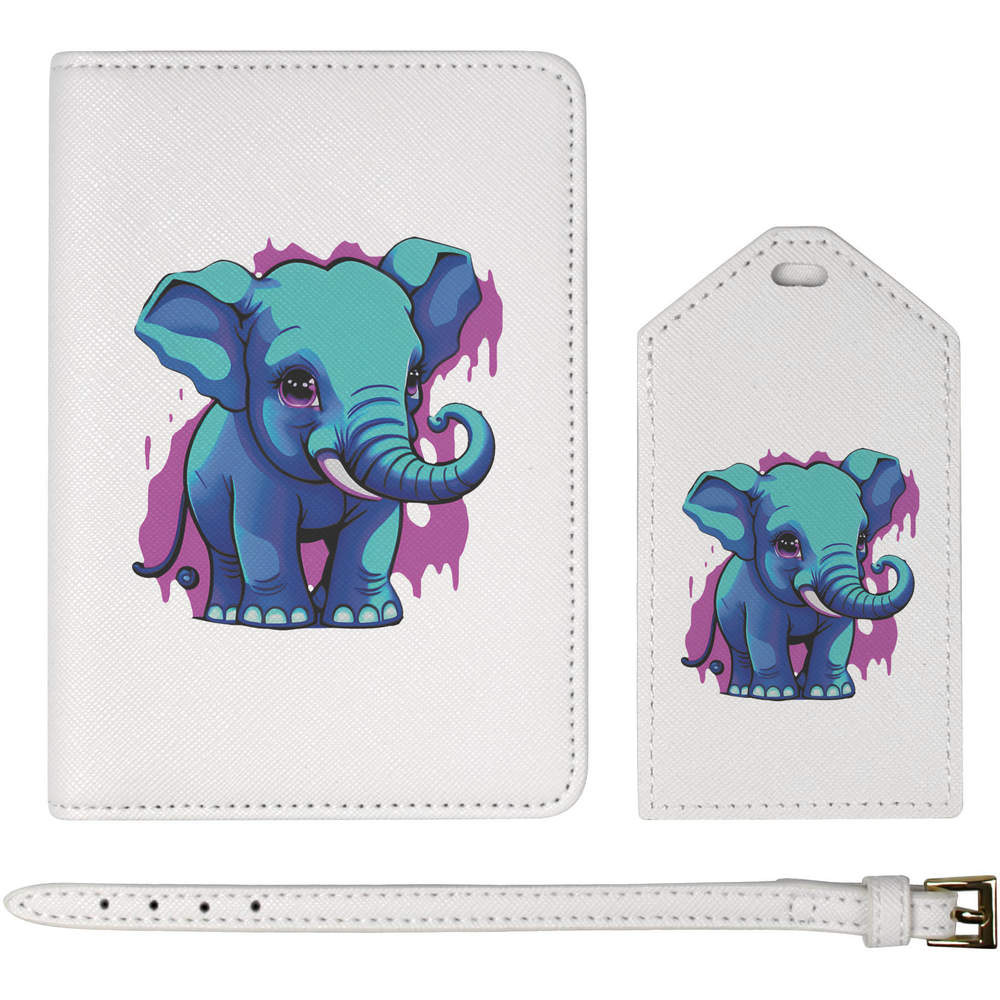 'Funky Blue Elephant' Passport Cover & Luggage Tag Travel Set (PA00026011)