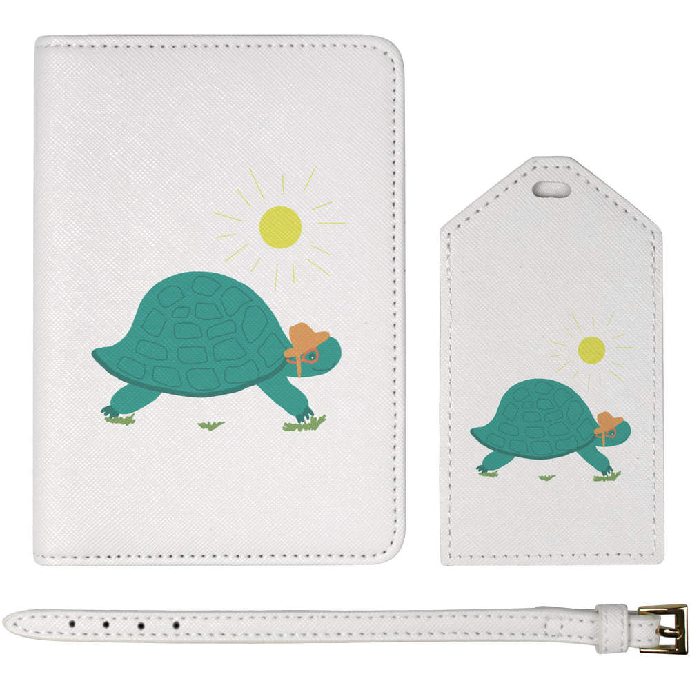'Tortoise With A Sun Hat And Glasses' Passport Cover & Luggage Tag Travel Set (PA00029275)