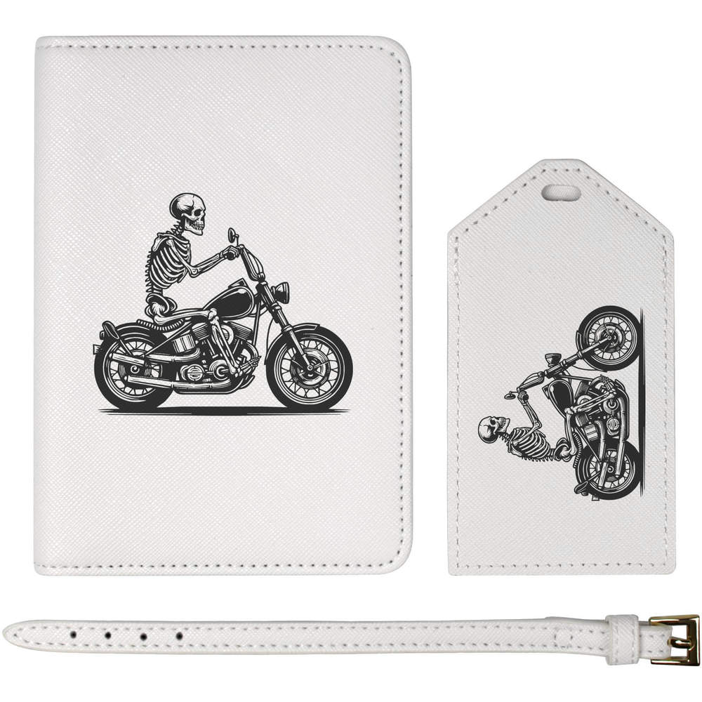 'Skeleton Riding A Motorcycle' Passport Cover & Luggage Tag Travel Set (PA00030347)