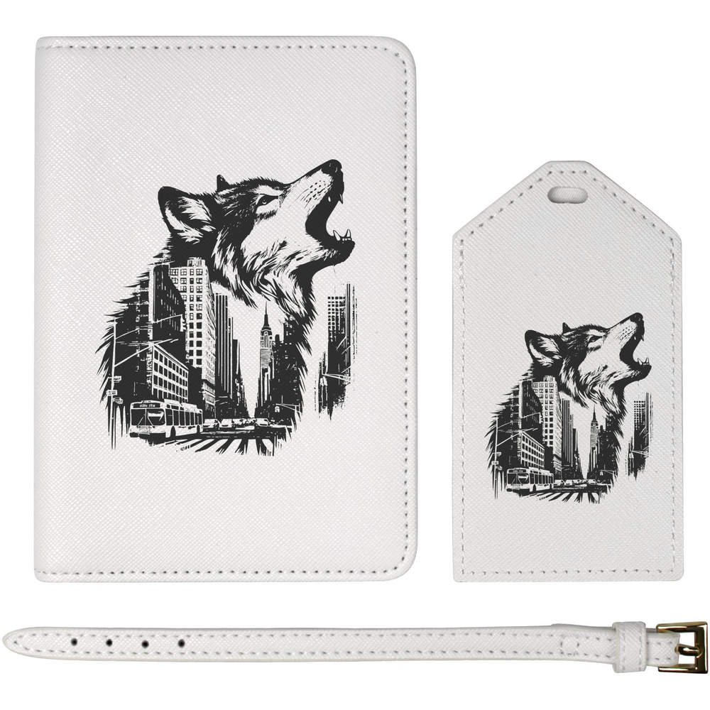 'City Wolf' Passport Cover & Luggage Tag Travel Set (PA00033992)