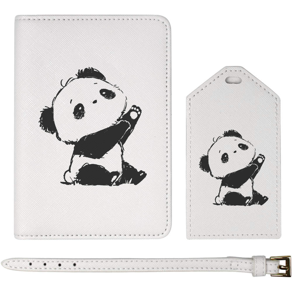 'Cute Sketchy Panda Sitting' Passport Cover & Luggage Tag Travel Set (PA00034856)