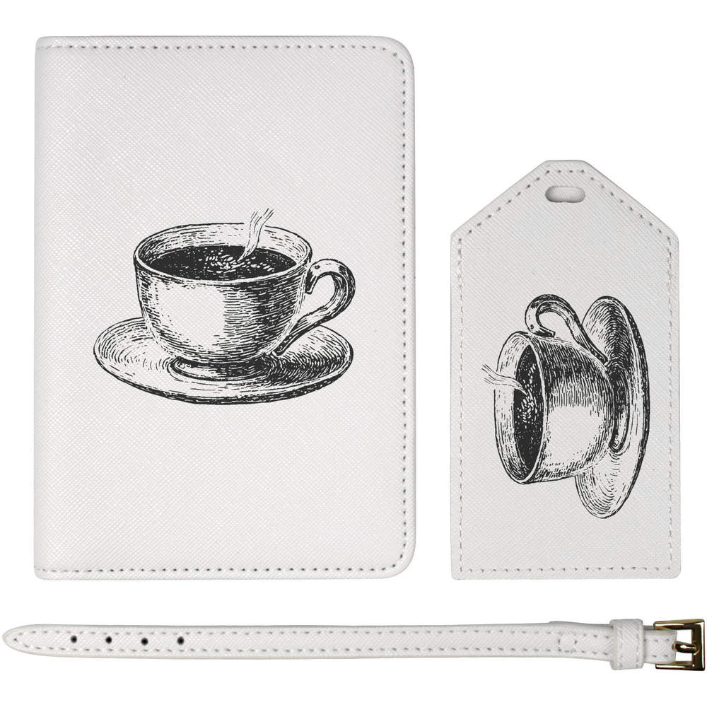 'Vintage Coffee Cup' Passport Cover & Luggage Tag Travel Set (PA00035676)