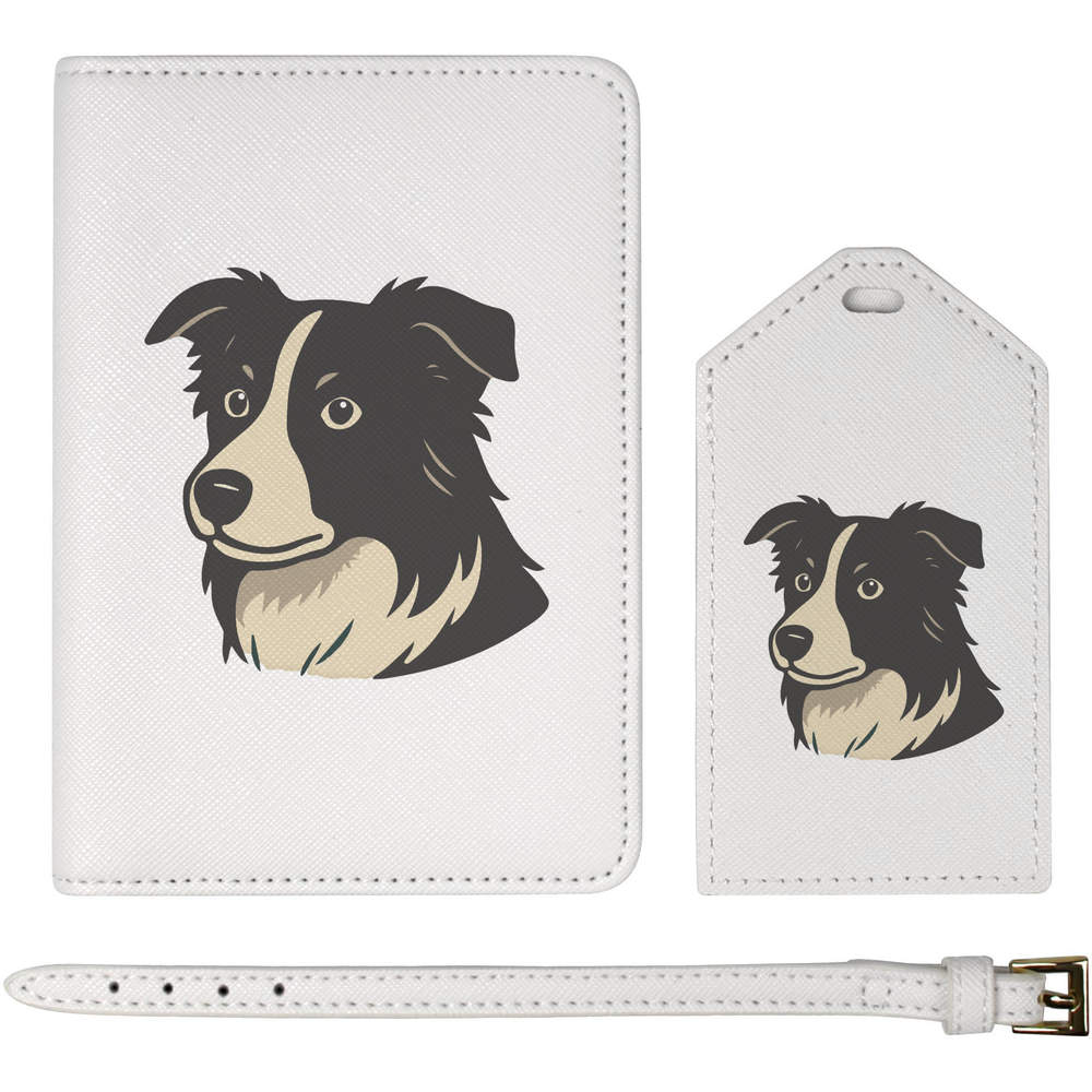 'Border Collie Head' Passport Cover & Luggage Tag Travel Set (PA00036487)