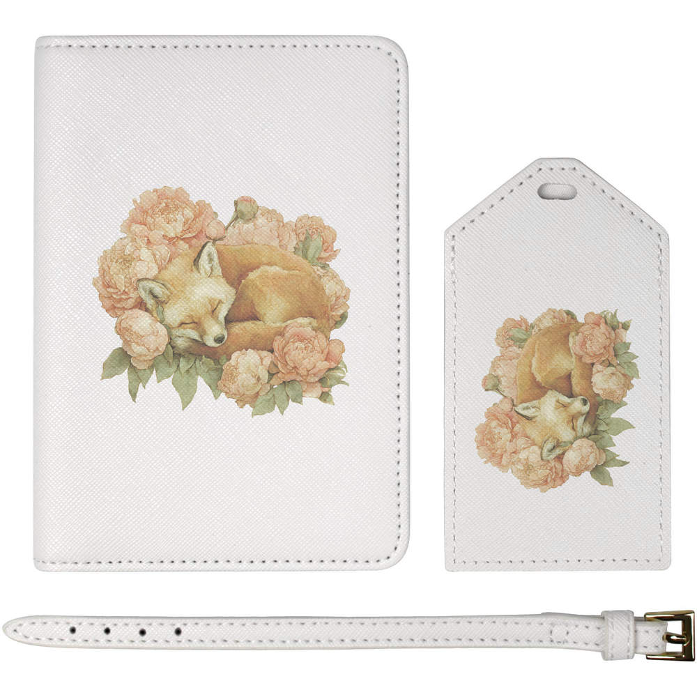 'Fox Sleeping with Flowers' Passport Cover & Luggage Tag Travel Set (PA00036891)