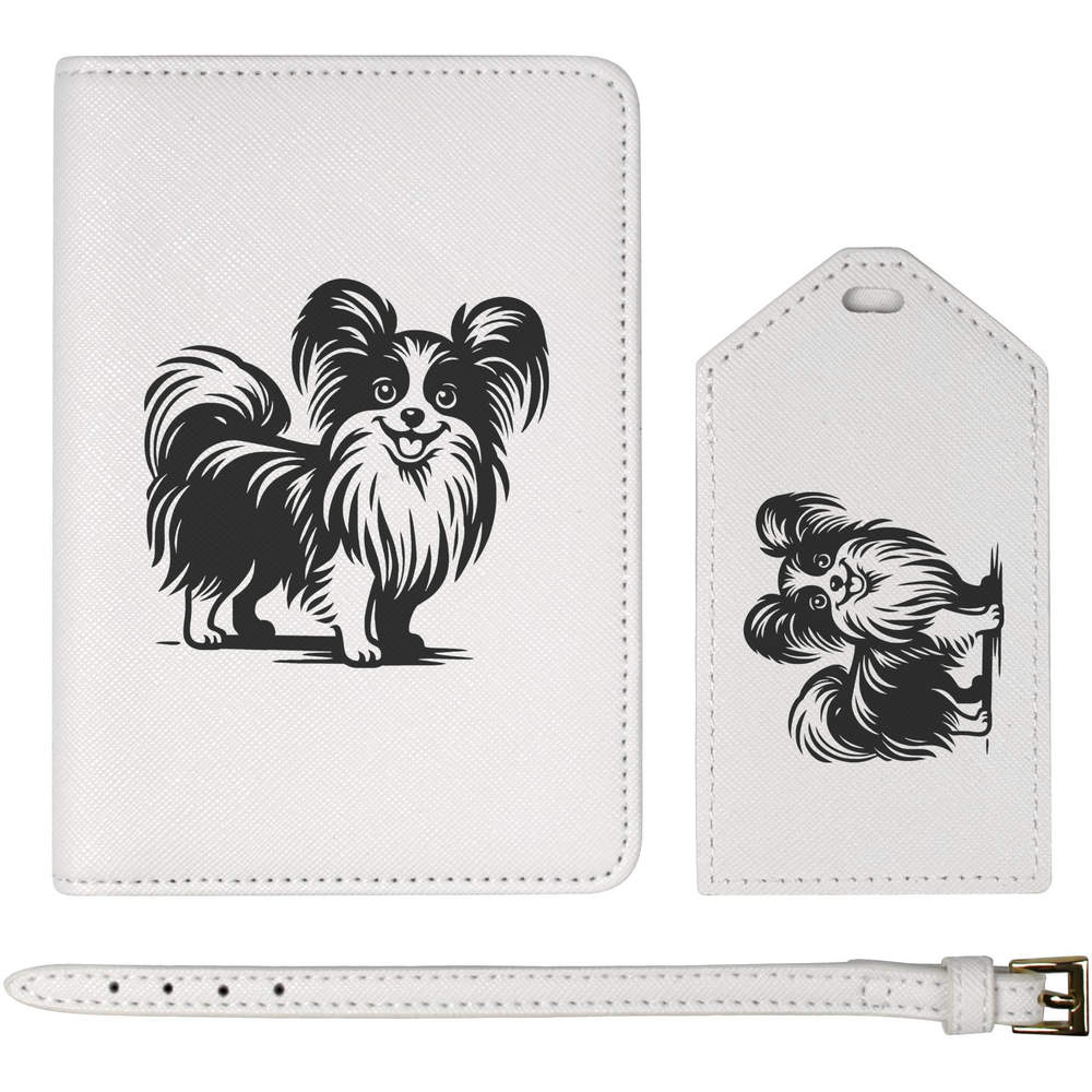 'Cute Papillon Dog' Passport Cover & Luggage Tag Travel Set (PA00037512)