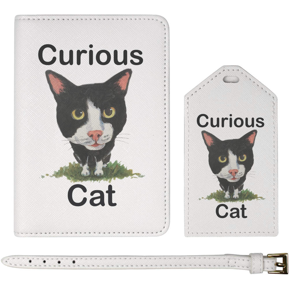 'Curious Cat' Passport Cover & Luggage Tag Travel Set (PA00038224)