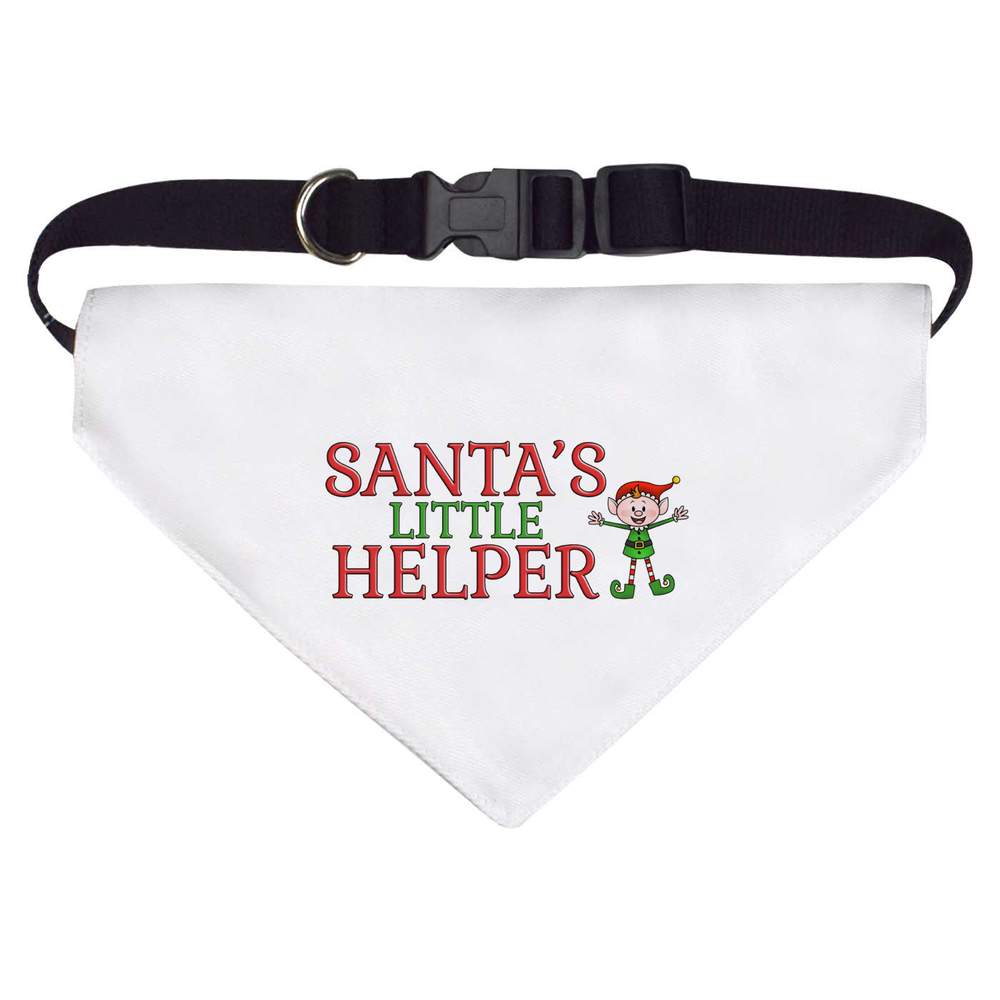 'Santa's Little Helper' Dog / Cat Pet Bandana - White, L - Adjustable Bandana for Walks, Photos and Parties (PD00027428)