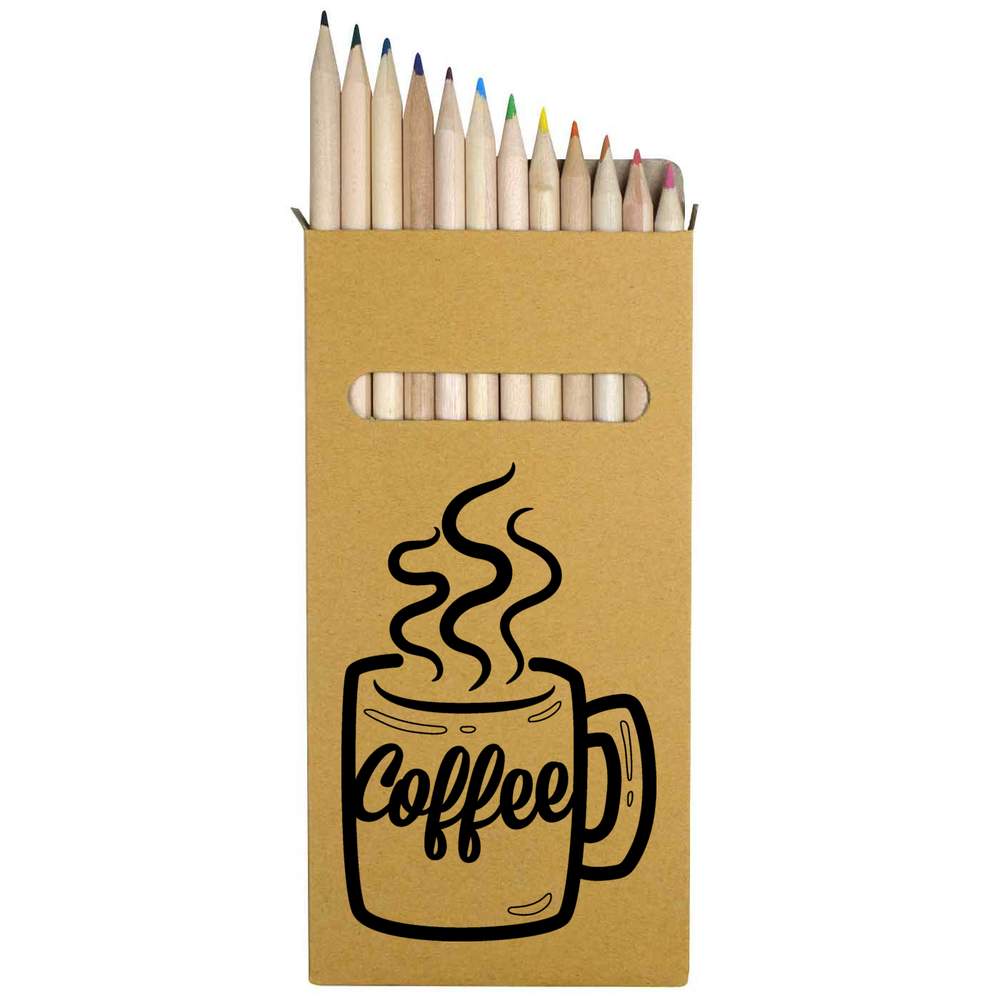 12 x 'Mug Of Coffee' Long 178mm Coloured Pencils / Pencil Set (PE00005906)