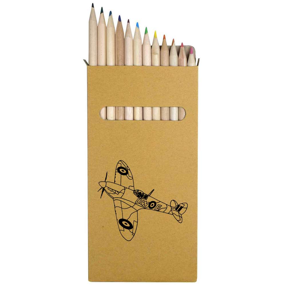 12 x 'Spitfire Plane' Long 178mm Coloured Pencils / Pencil Set (PE00007232)