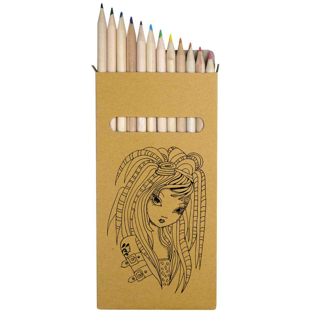 12 x 'Manga Style Girl' Long 178mm Coloured Pencils / Pencil Set (PE00007846)