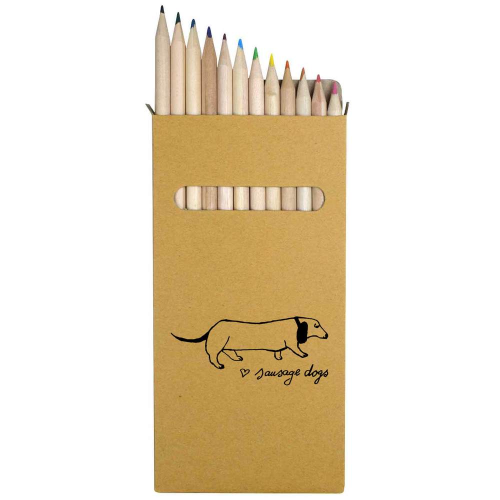 12 x 'Love Sausage Dog' Long 178mm Coloured Pencils / Pencil Set (PE00009704)