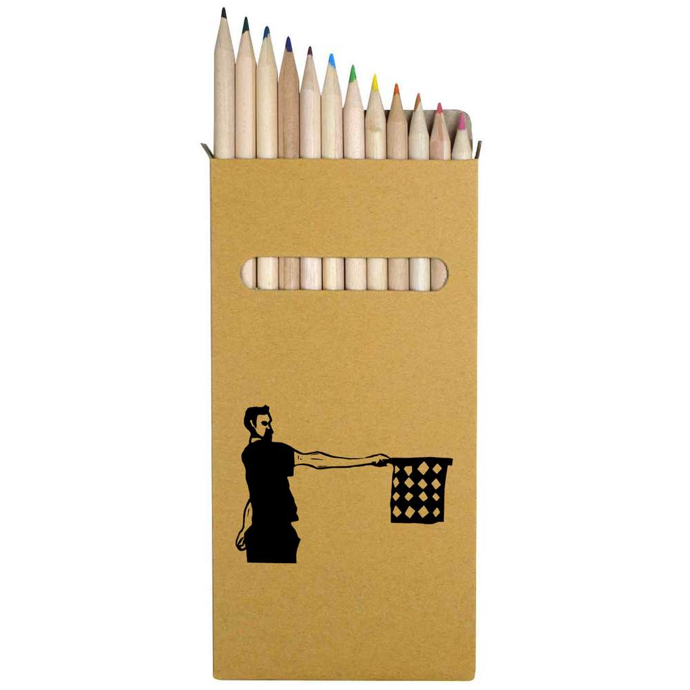 12 x 'Referee Holding Flag' Long 178mm Coloured Pencils / Pencil Set (PE00011508)