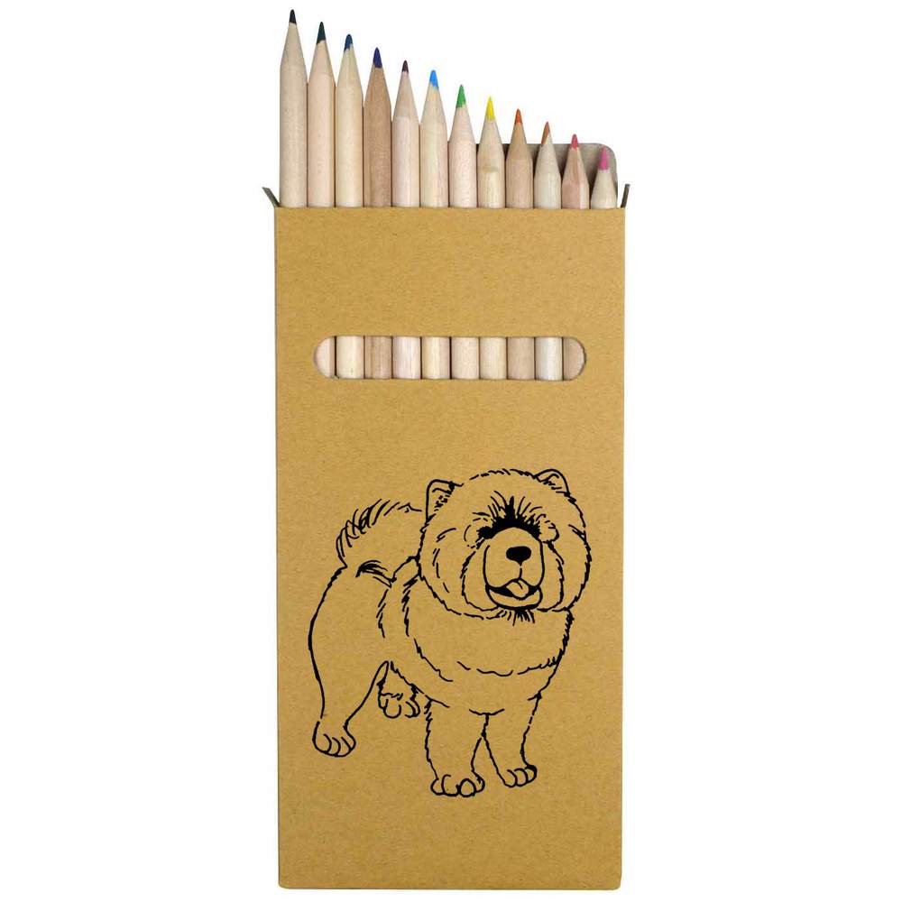 12 x 'Chow Chow Dog' Long 178mm Coloured Pencils / Pencil Set (PE00011810)
