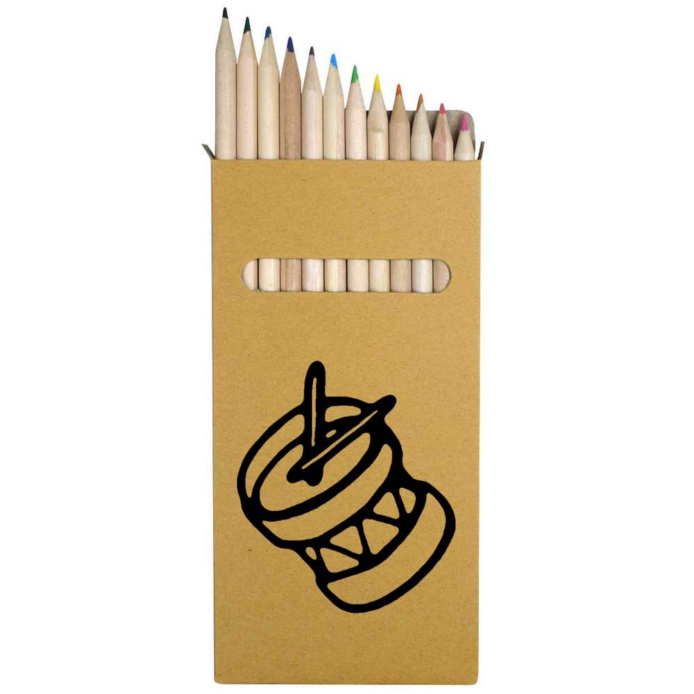 12 x 'Drum & Sticks' Long 178mm Coloured Pencils / Pencil Set (PE00013458)