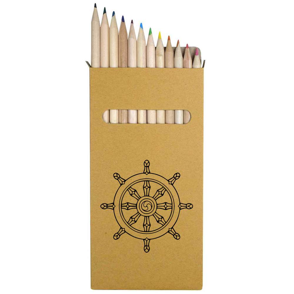 12 x 'Buddhist Symbol' Long 178mm Coloured Pencils / Pencil Set (PE00014642)