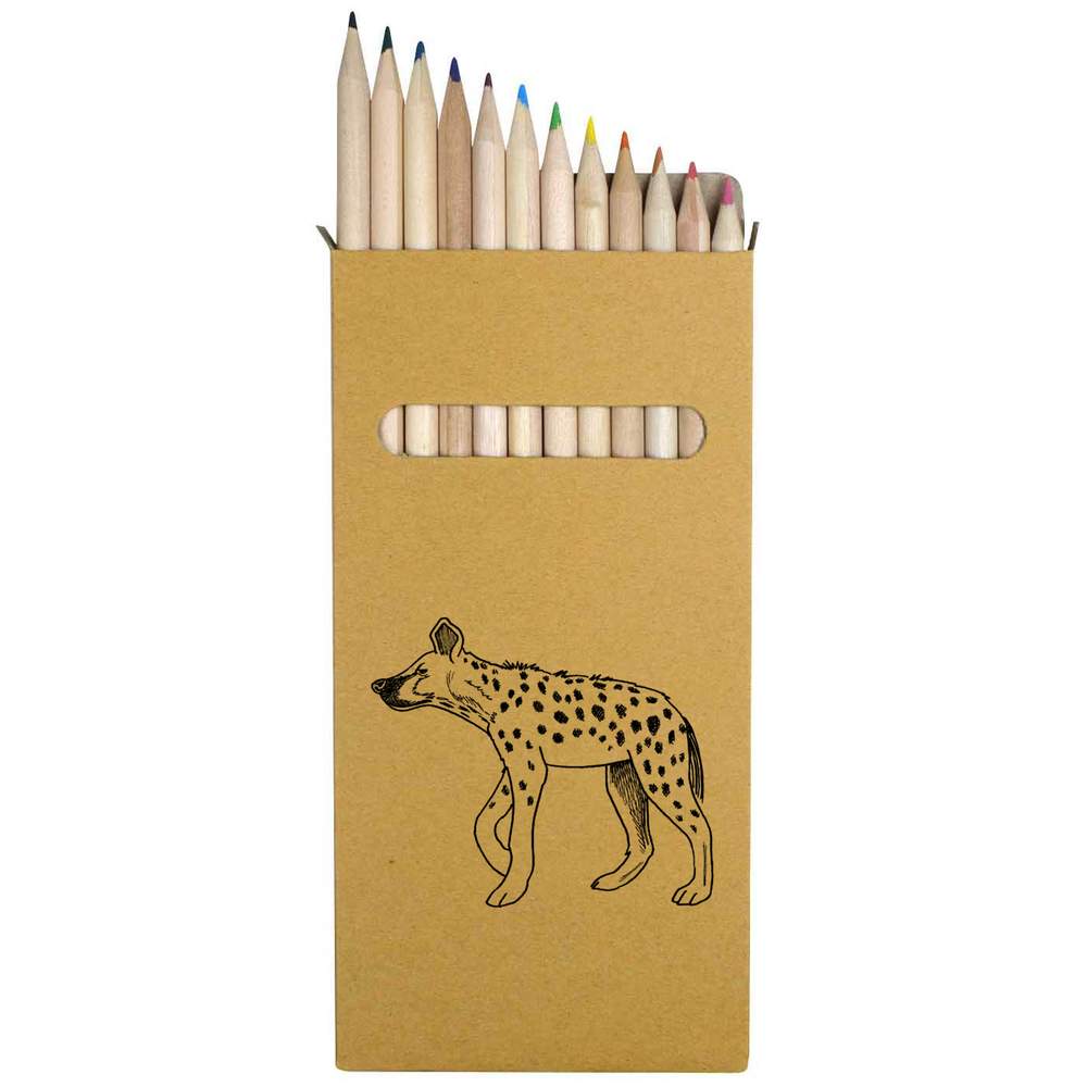 12 x 'Hyena' Colouring Pencils - 178mm Wooden Pencil Set in Storage Box for School, Art and Crafts (PE00016606)