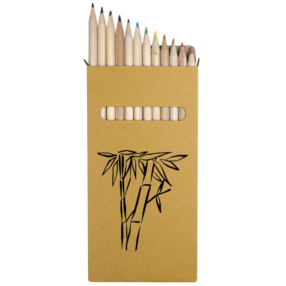 12 x 'Bamboo' Colouring Pencils - 178mm Wooden Pencil Set in Storage Box for School, Art and Crafts (PE00018526)