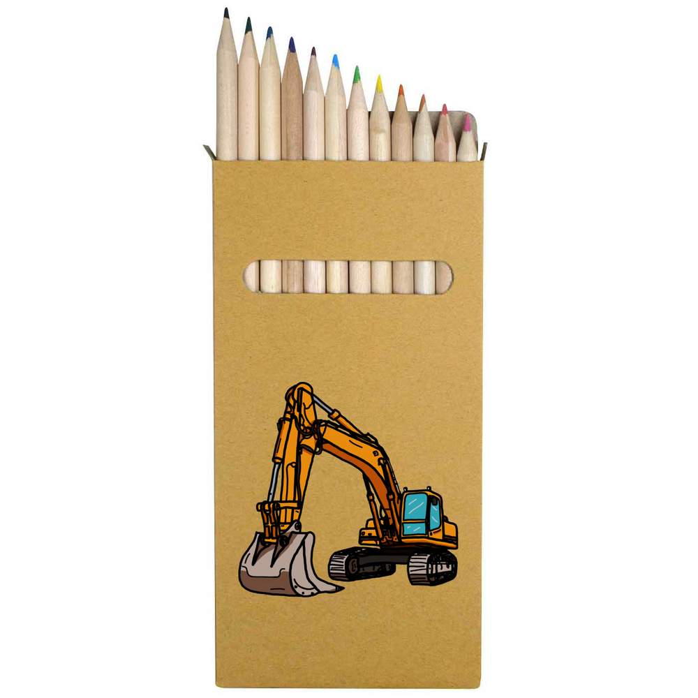 12 x 'Excavator Digger' Long 178mm Coloured Pencils / Pencil Set (PE00027530)