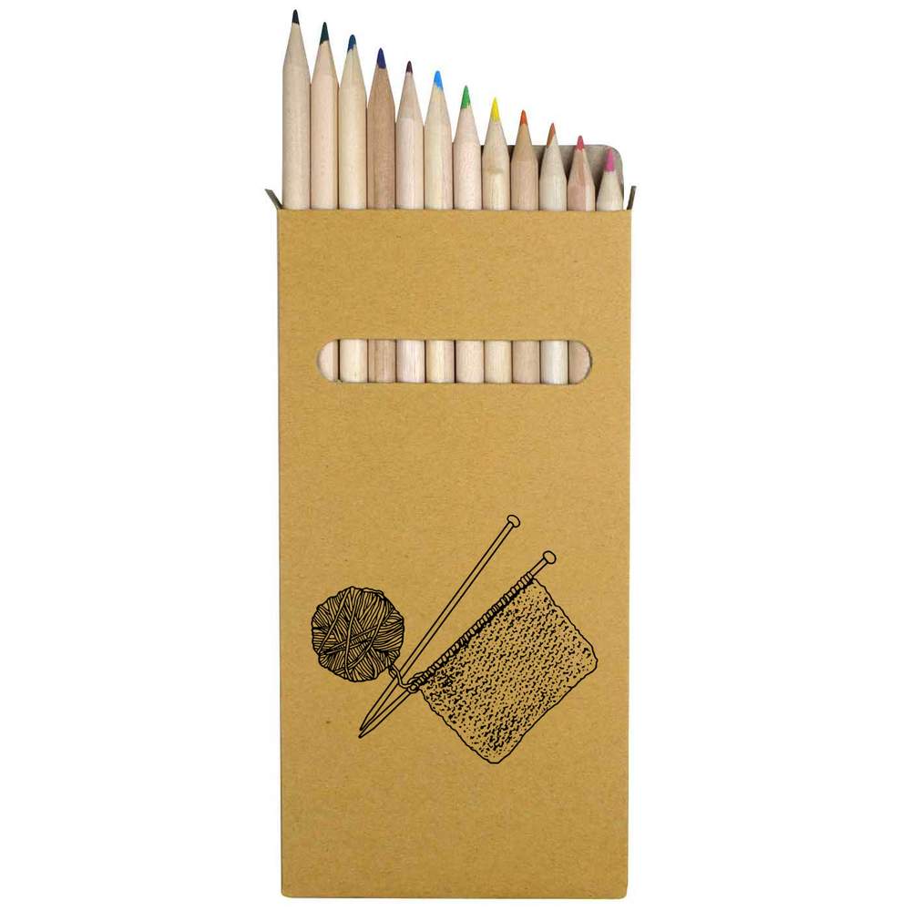 12 x 'Knitting Needles & Thread' Long 178mm Coloured Pencils / Pencil Set (PE00029656)
