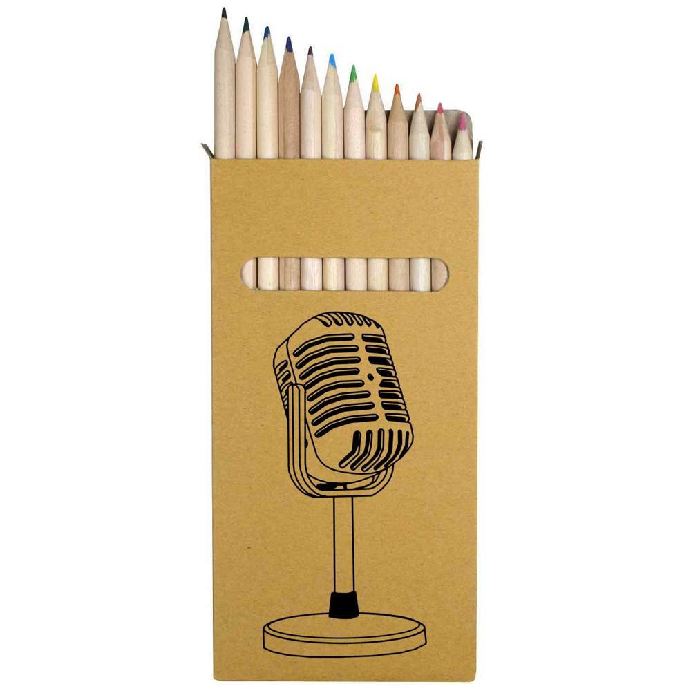 12 x 'Retro Microphone' Long 178mm Coloured Pencils / Pencil Set (PE00034578)
