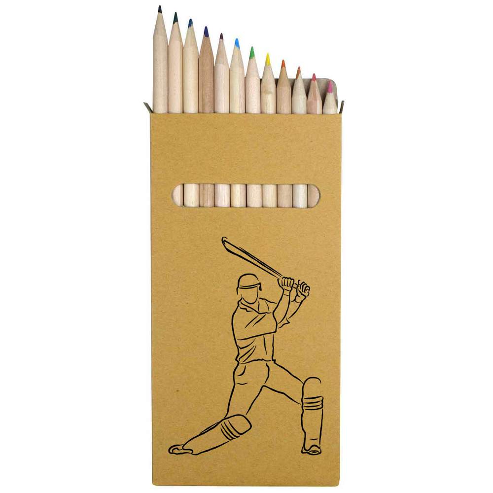 12 x 'Cricket Batsman' Long 178mm Coloured Pencils / Pencil Set (PE00034876)