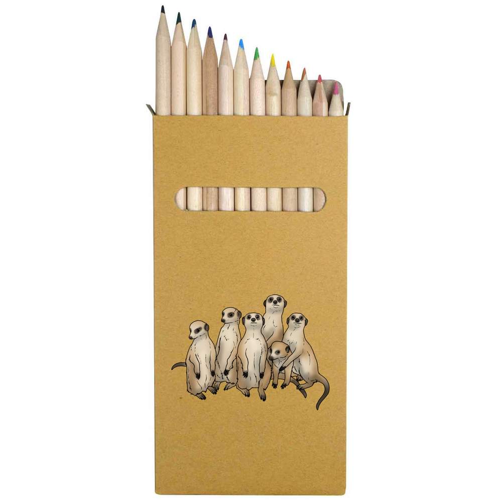 12 x 'Mob Of Meerkats' Long 178mm Coloured Pencils / Pencil Set (PE00043327)