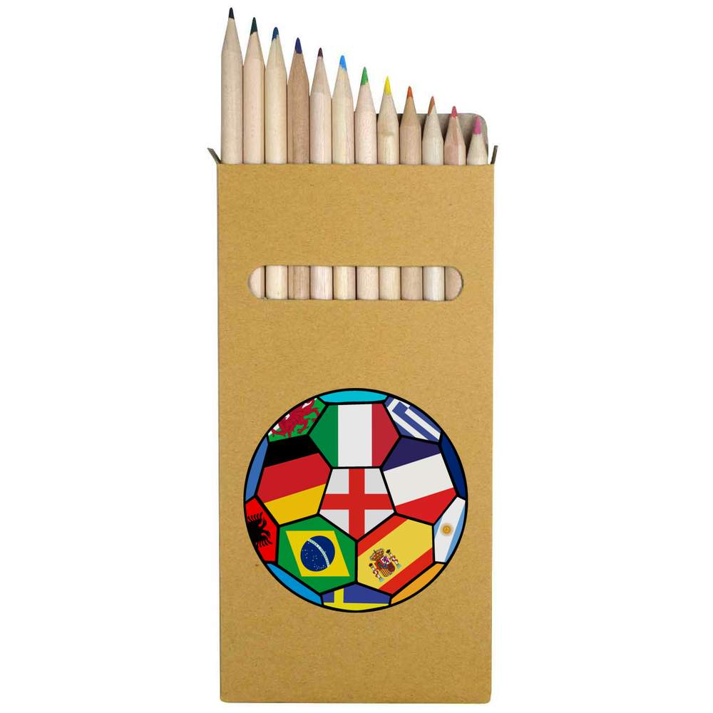 12 x 'World Cup Flags Football' Long 178mm Coloured Pencils / Pencil Set (PE00043595)