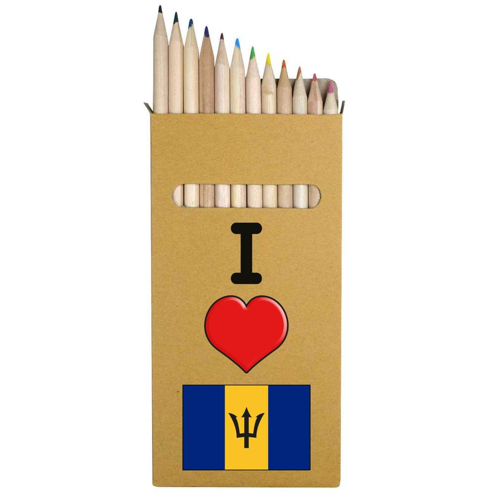 12 x 'I Love Barbados' Long 178mm Coloured Pencils / Pencil Set (PE00044355)