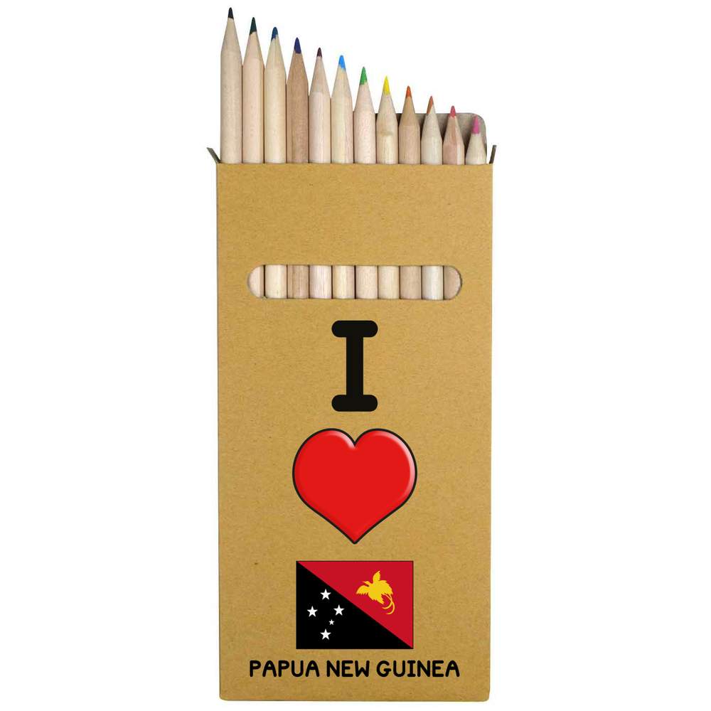 12 x 'I Love Papua New Guinea' Long 178mm Coloured Pencils / Pencil Set (PE00045239)