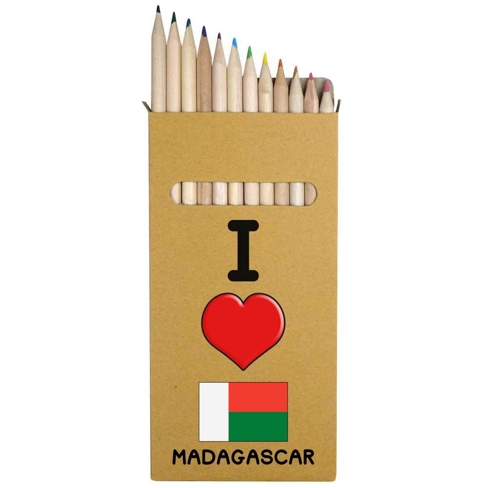 12 x 'I Love Madagascar' Long 178mm Coloured Pencils / Pencil Set (PE00045483)