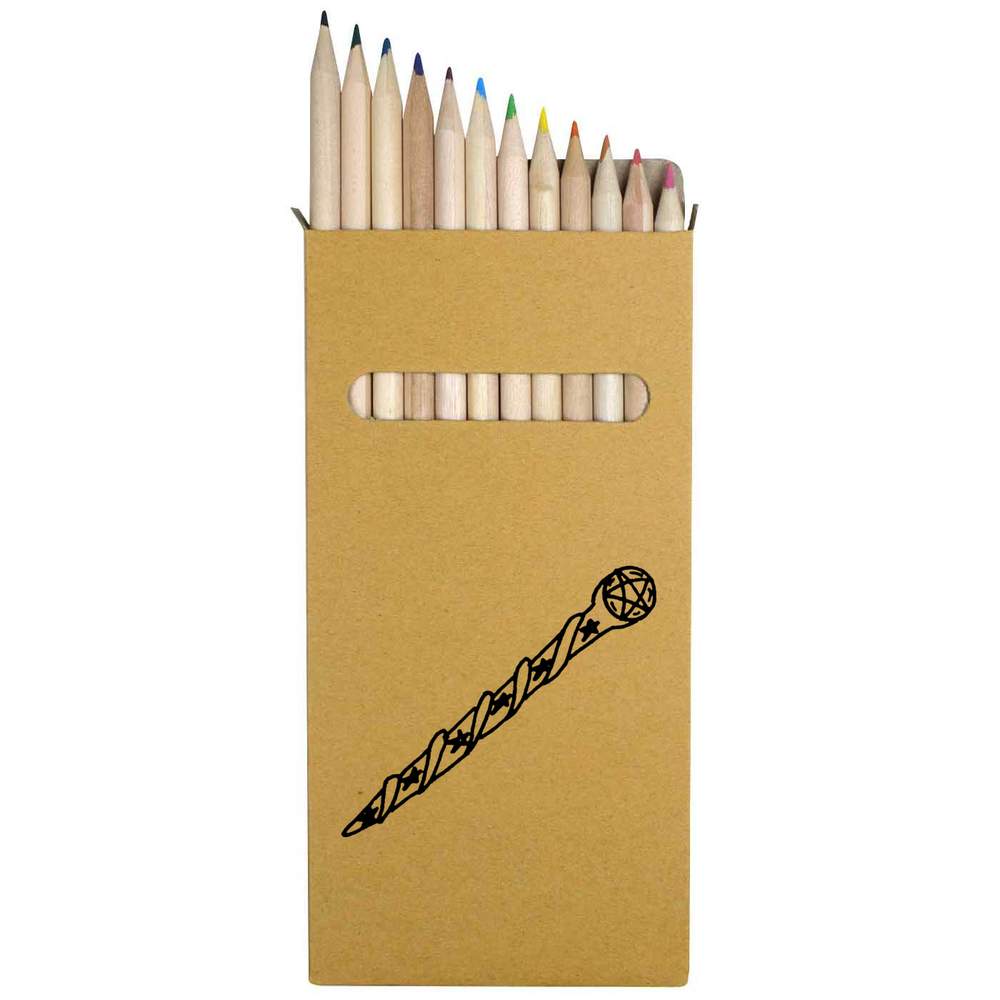 12 x 'Wand With Pentacle' Long 178mm Coloured Pencils / Pencil Set (PE00047329)