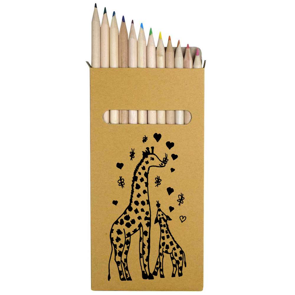 12 x 'Giraffe Mother & Calf' Long 178mm Coloured Pencils / Pencil Set (PE00049117)