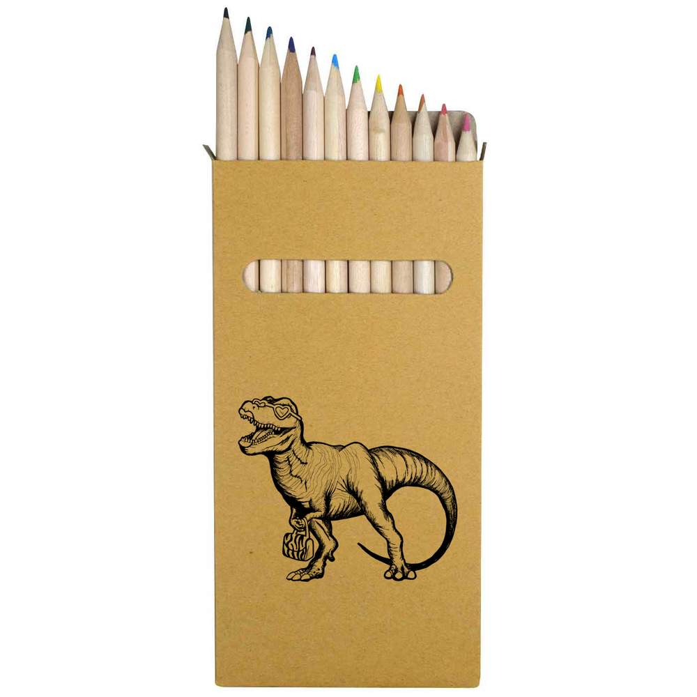 12 x 'T-Rex With Handbag' Long 178mm Coloured Pencils / Pencil Set (PE00051159)