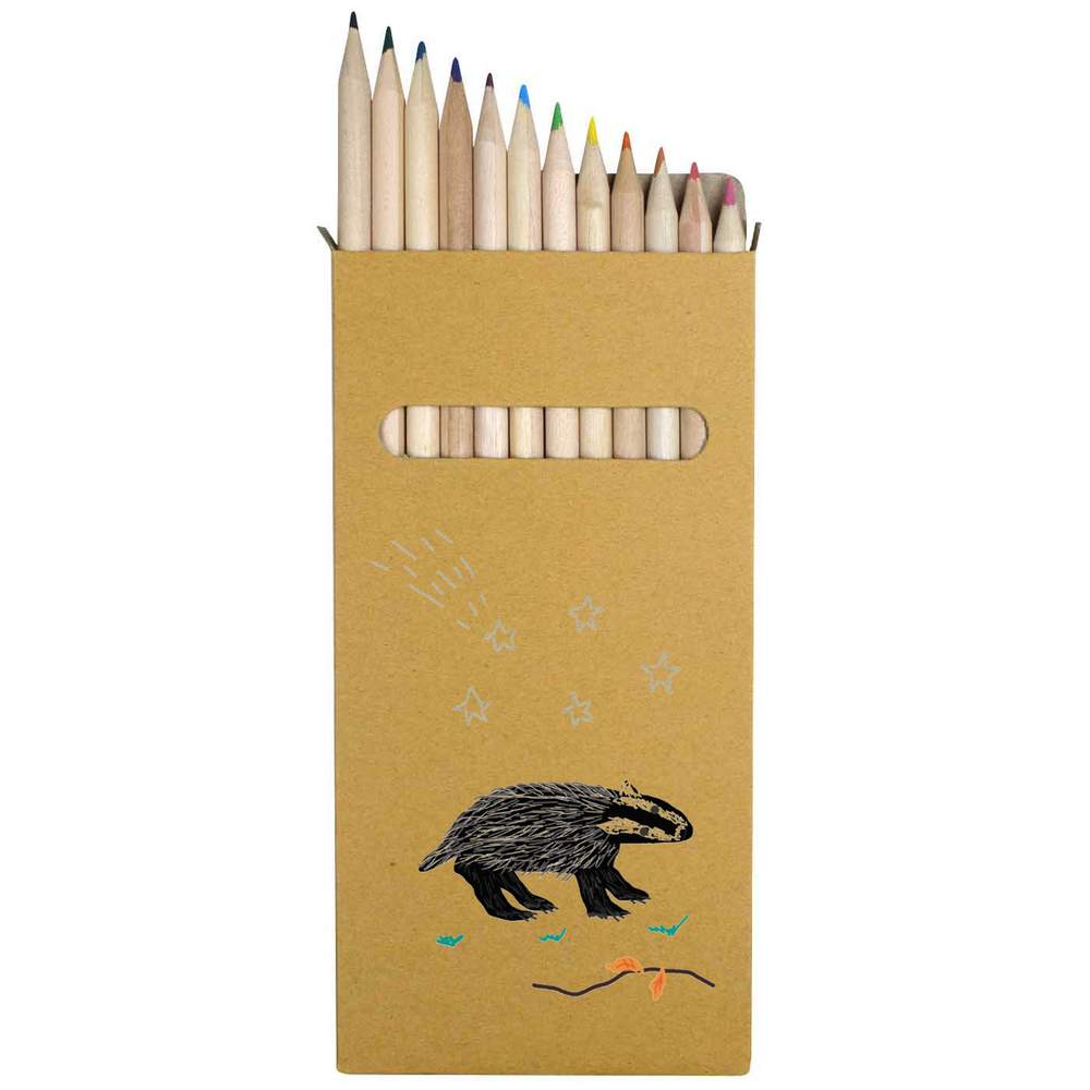 12 x 'Badger on his night walk' Colouring Pencils - 178mm Wooden Pencil Set in Storage Box for School, Art and Crafts (PE00053361)