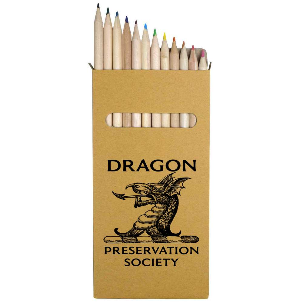 12 x 'Dragon Preservation Society' Long 178mm Coloured Pencils / Pencil Set (PE00055033)