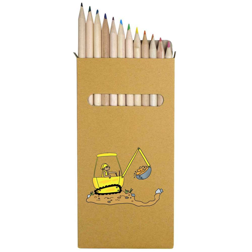 12 x 'Dog Driving Digger' Long 178mm Coloured Pencils / Pencil Set (PE00055757)