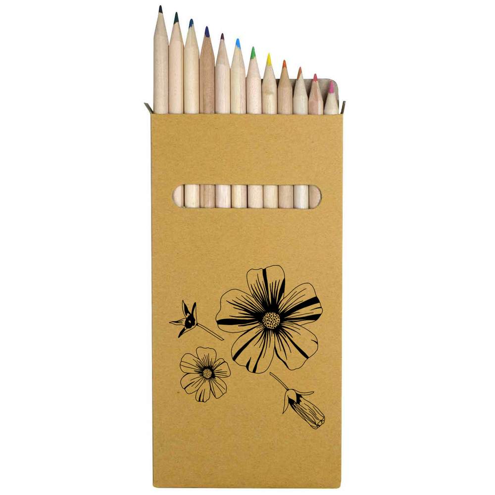 12 x 'Flower Heads & Seed Pod' Long 178mm Coloured Pencils / Pencil Set (PE00061419)