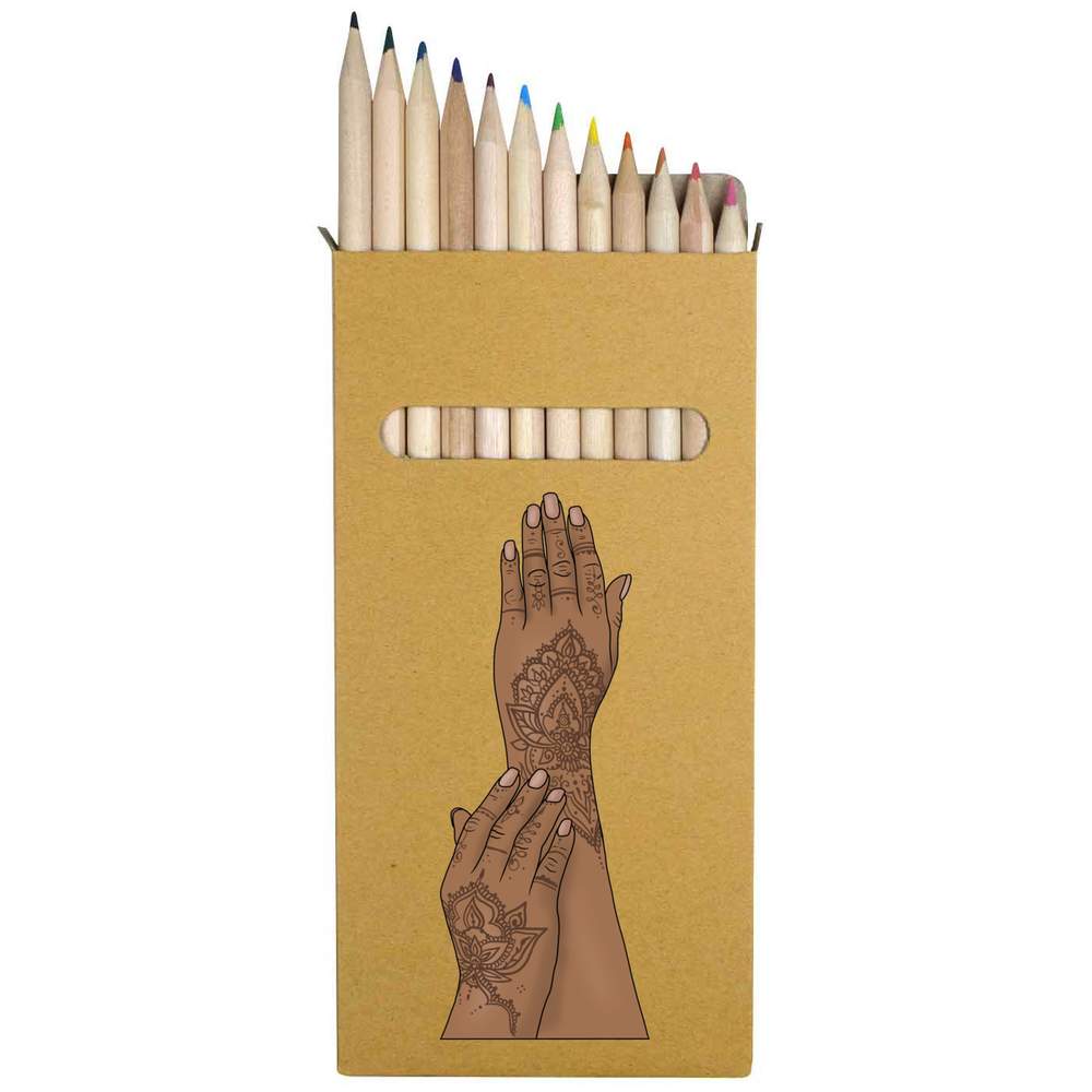 12 x 'Henna Tattoo Hands' Long 178mm Coloured Pencils / Pencil Set (PE00063683)