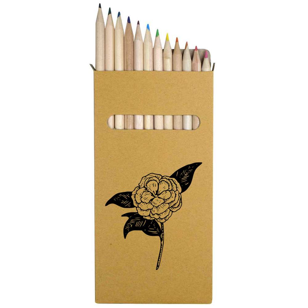 12 x 'White Flower' Long 178mm Coloured Pencils / Pencil Set (PE00064455)