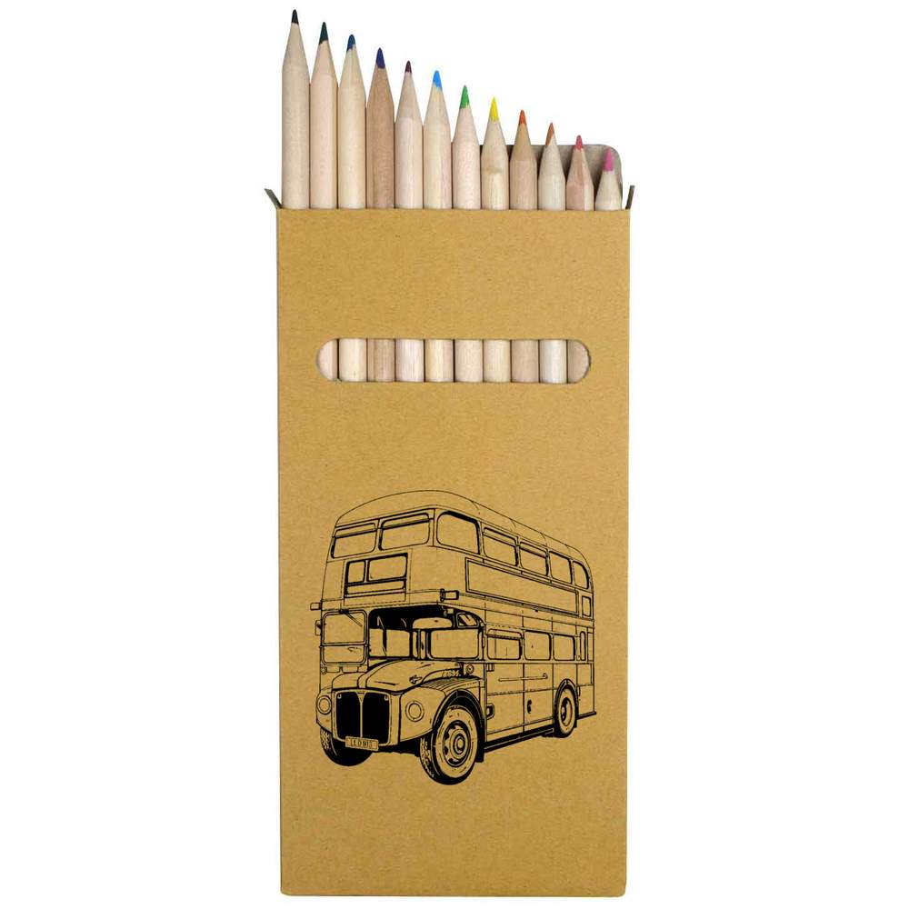 12 x 'UK Bus' Colouring Pencils - 178mm Wooden Pencil Set in Storage Box for School, Art and Crafts (PE00064855)