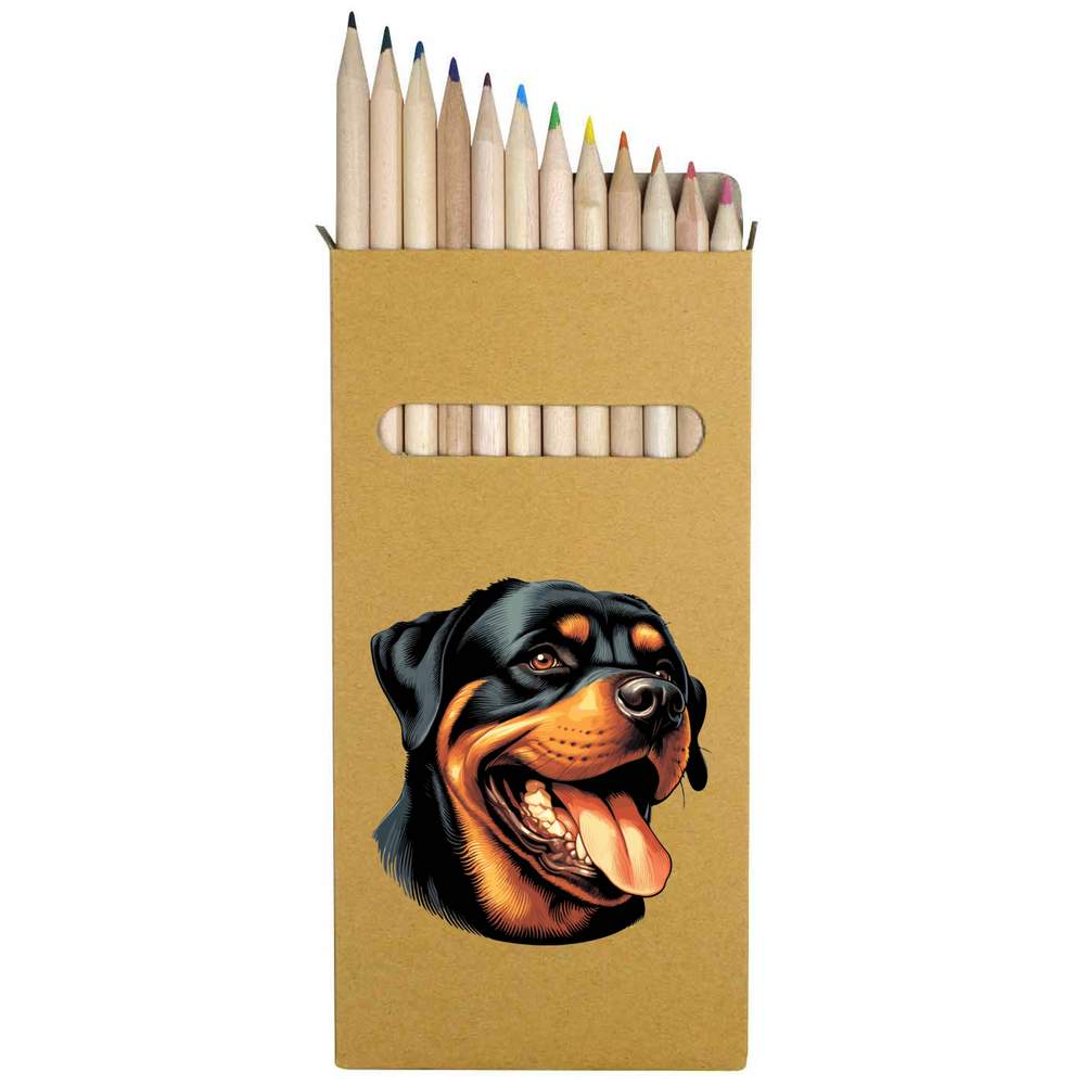12 x 'Happy Rottweiler' Long 178mm Coloured Pencils / Pencil Set (PE00069081)