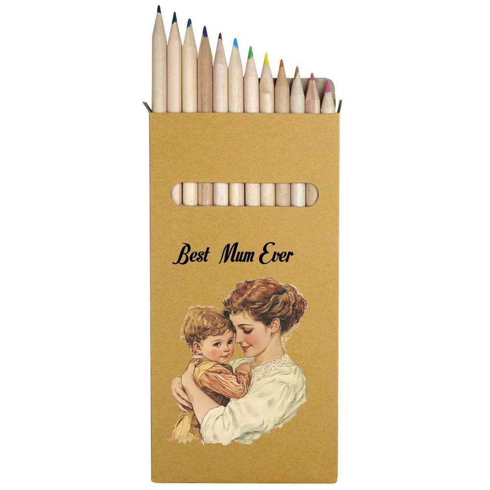 12 x 'Best Mum Ever Mother and Child' Long 178mm Coloured Pencils / Pencil Set (PE00069667)