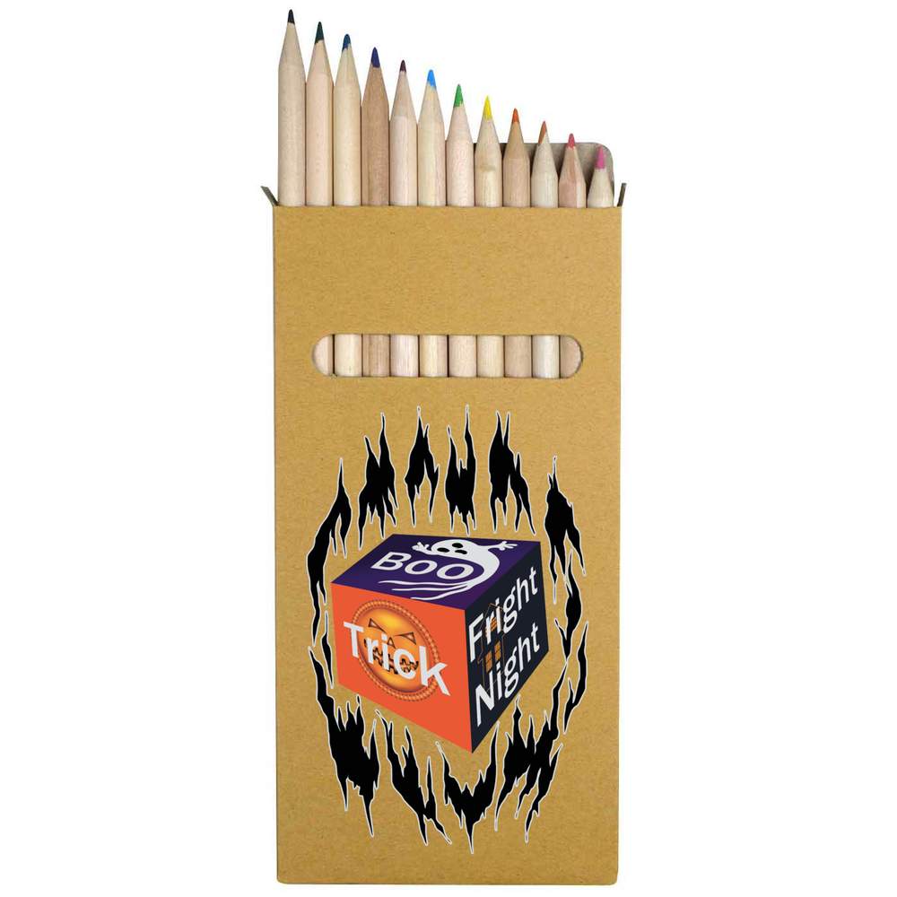 12 x 'Halloween Box of Scares' Colouring Pencils - 178mm Wooden Pencil Set in Storage Box for School, Art and Crafts (PE00070591)