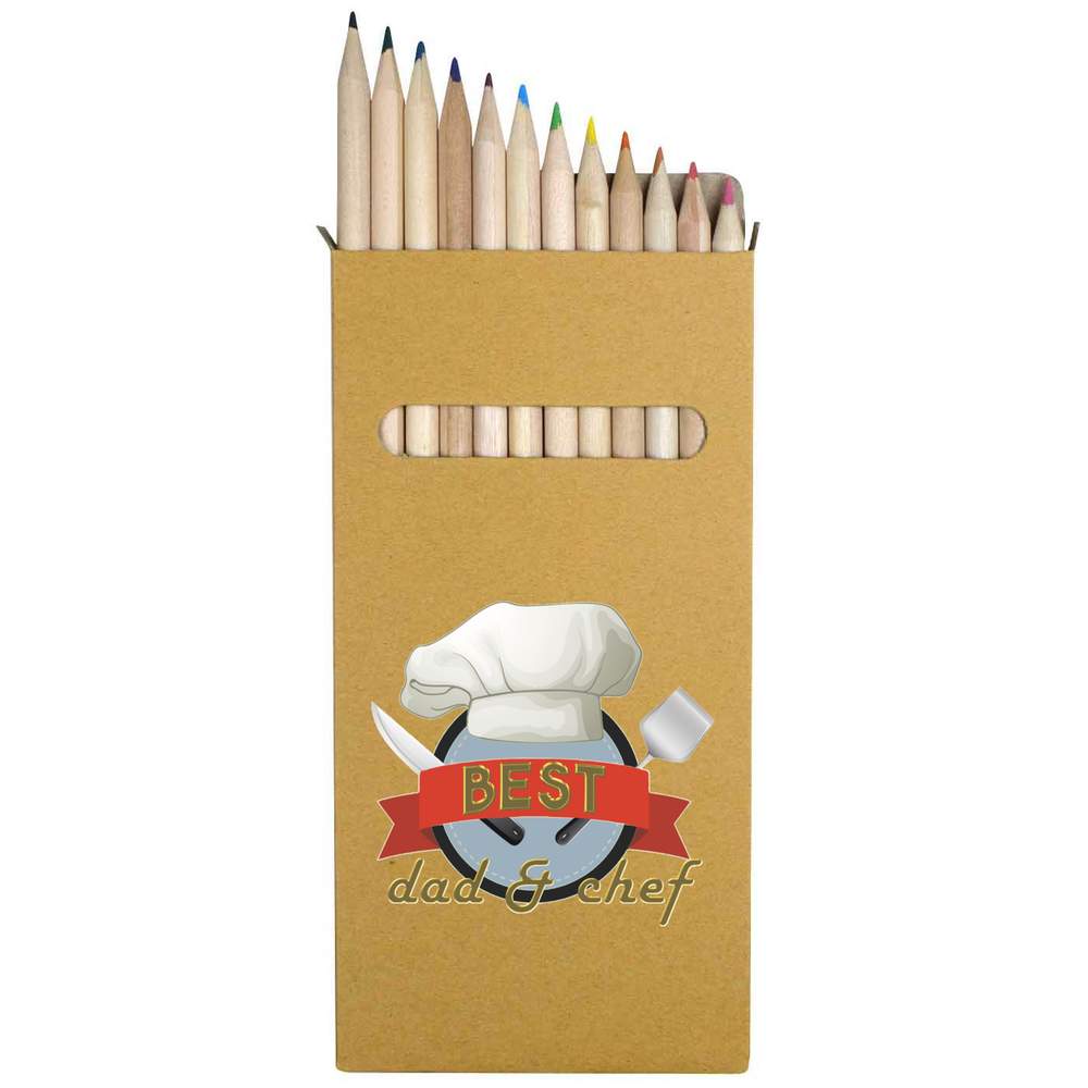 12 x 'Best Dad & Chef' Long 178mm Coloured Pencils / Pencil Set (PE00071069)