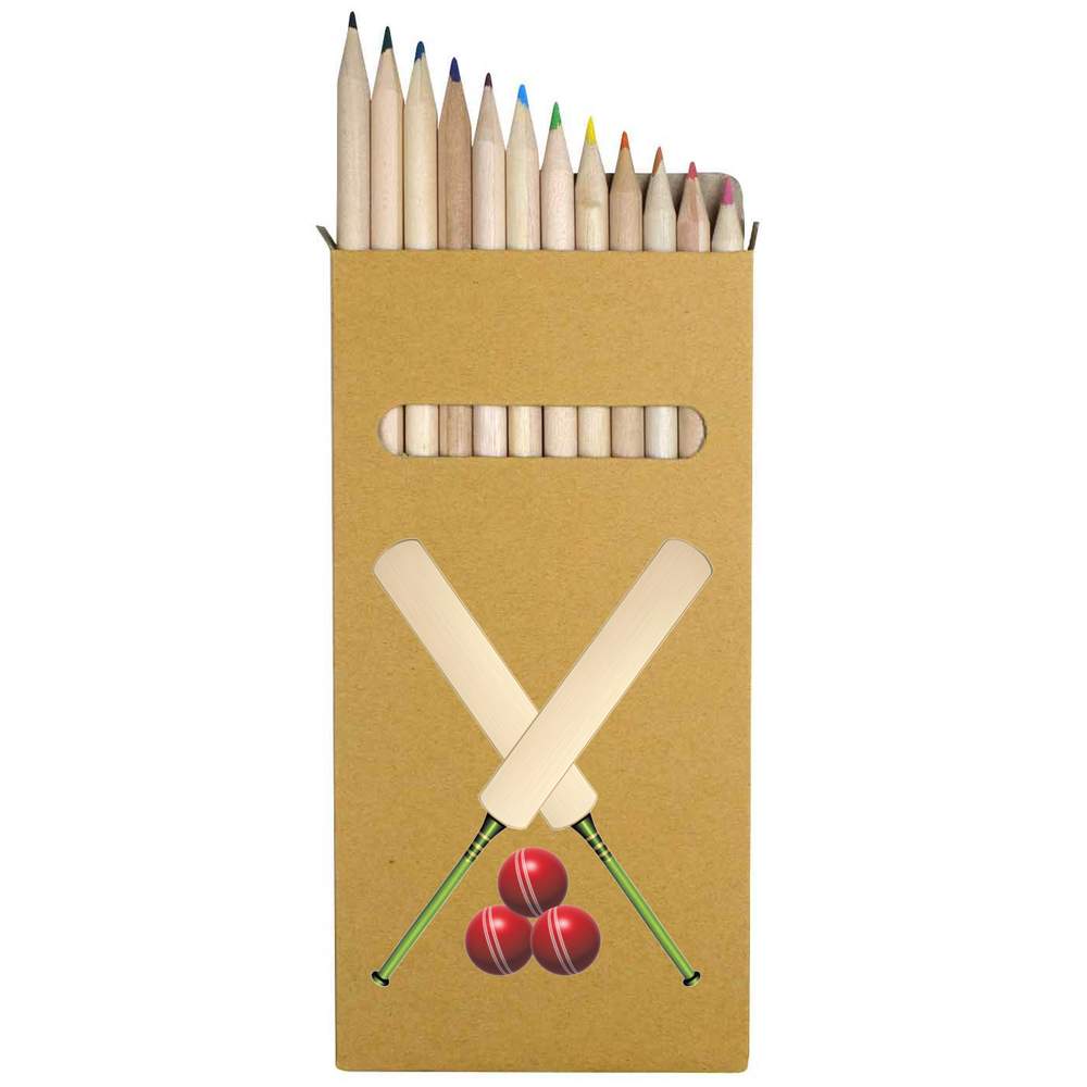 12 x 'Cricket Bats and Balls' Long 178mm Coloured Pencils / Pencil Set (PE00071277)