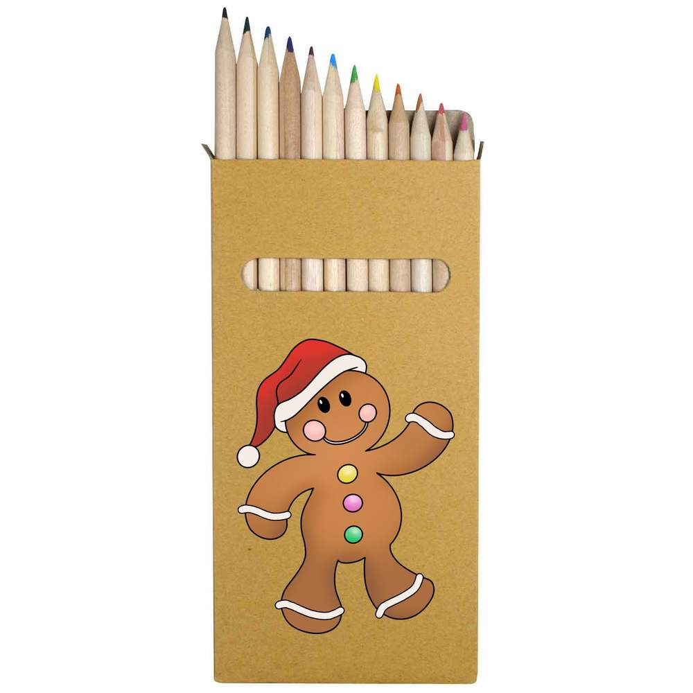 12 x 'Waving Gingerbread Person' Long 178mm Coloured Pencils / Pencil Set (PE00071757)